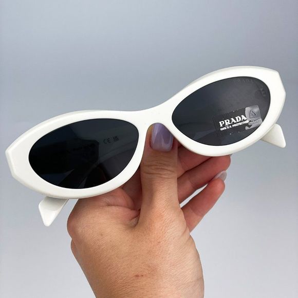 Prada PR26ZS 17K08Z Sunglasses Talc White Dark Grey Oval Women - Picture 7 of 14